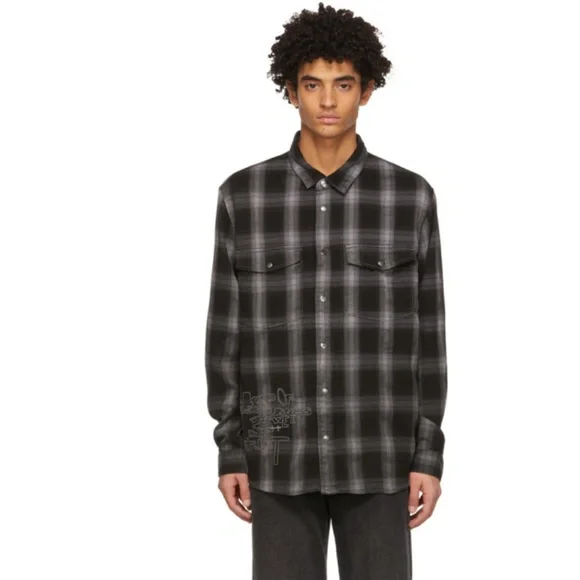NWT Ksubi Consciousness Plaid Print Flannel Shirt Men's Size XL Ombre Gray Black - Picture 4 of 16